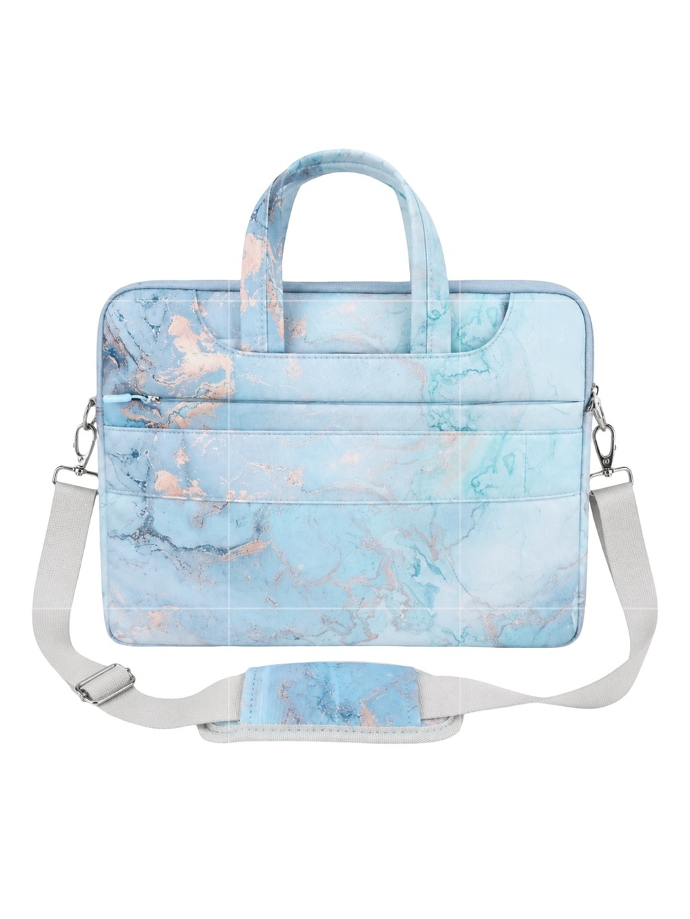 Blue Marble Print Laptop Bag With Shoulder Strap & Handles Mosiso Lightweight &